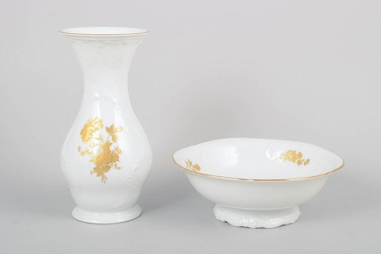 Rosenthal, Germany. Classic Rose porcelain vase and bowl with gilded rose motifs. Mid-20th century. (1 of 4)