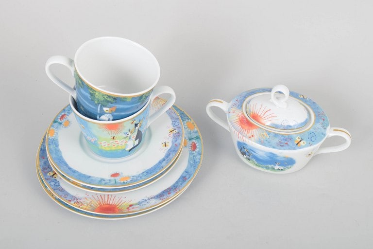 Rosina Wachtmeister for Goebel, Germany. Set of two porcelain coffee cups with matching saucers, two - 2