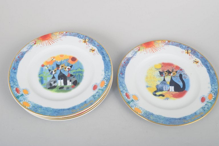 Rosina Wachtmeister for Goebel, Germany. Set of four porcelain plates with colourful cat motifs. - 2