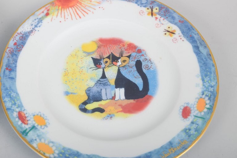 Rosina Wachtmeister for Goebel, Germany. Set of four porcelain plates with colourful cat motifs. - 3