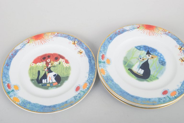 Rosina Wachtmeister for Goebel, Germany. Set of four porcelain plates with colourful cat motifs. - 4