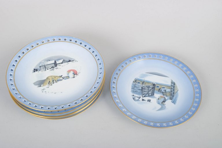 Harald Wiberg for Bing & Grøndahll, Denmark. Set of six porcelain plates with winter and gnome - 2