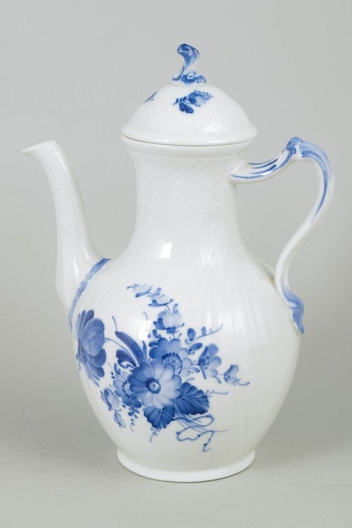 Royal Copenhagen, Denmark. Blue Flower Curved porcelain coffee pot with blue floral decoration. (1 of 4)