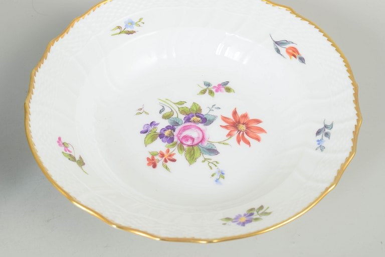 Royal Copenhagen, Denmark. Saxon flower, set of six porcelain deep plates with floral motifs. - 3