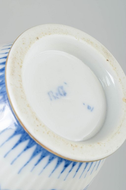 Bing & Grondahl, Denmark. Porcelain pitcher from the Butterfly series with blue floral decoration. - 4