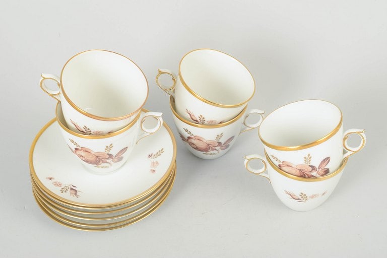 Royal Copenhagen, Denmark. Brown rose, set of six porcelain coffee cups with matching saucers with - 2