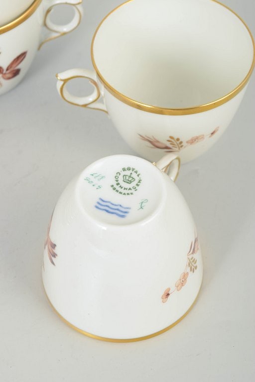 Royal Copenhagen, Denmark. Brown rose, set of six porcelain coffee cups with matching saucers with - 4