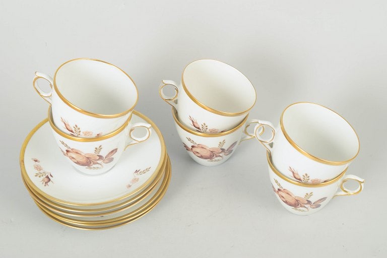 Royal Copenhagen Denmark. Brown rose, set of six porcelain coffee cups with matching saucers with - 2