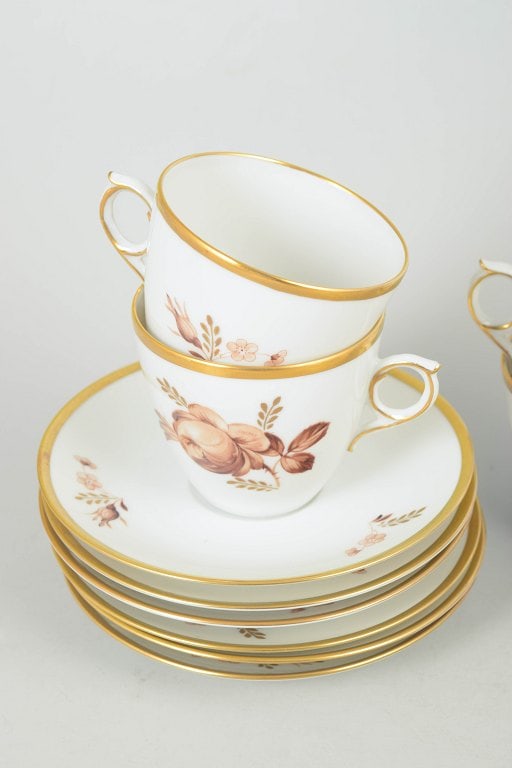 Royal Copenhagen Denmark. Brown rose, set of six porcelain coffee cups with matching saucers with - 3