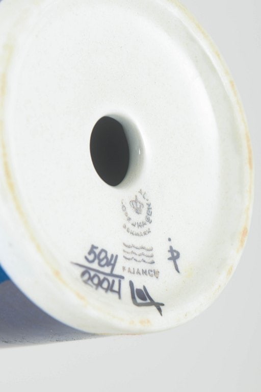 Inge-Lise Koefoed for Royal Copenhagen, Denmark. Cylindrical porcelain sugar shaker with blue glaze. - 4