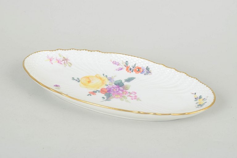 Royal Copenhagen, Denmark. Saxon flower, oval porcelain tray with floral decoration. Approx. 1950s. - 2