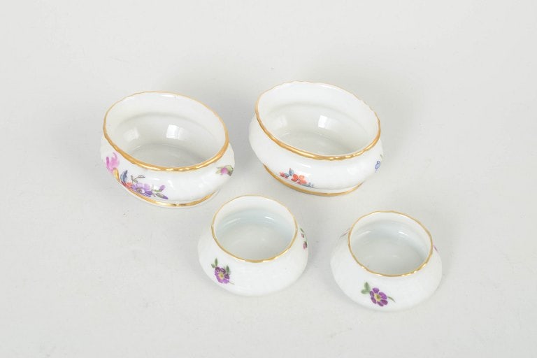 Royal Copenhagen, Denmark. Saxon flower, set of four salt jars with polychrome floral decoration. - 2
