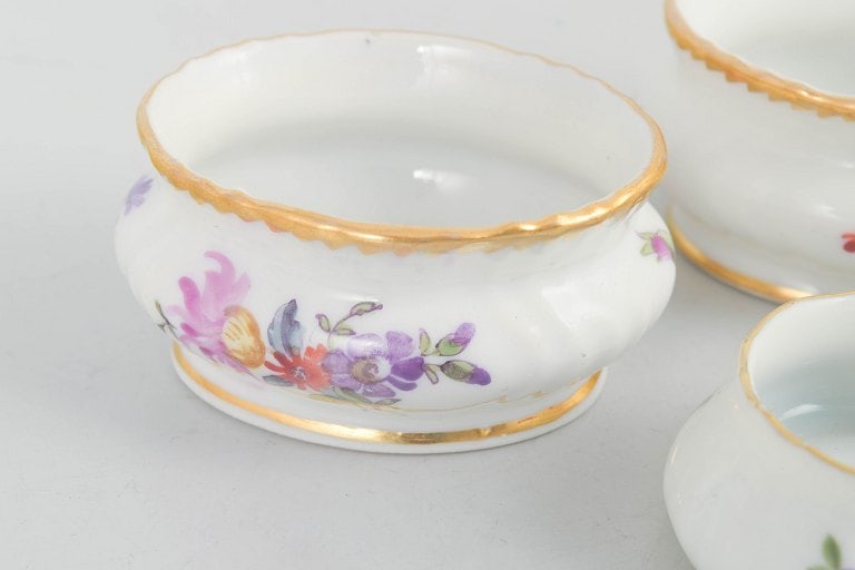 Royal Copenhagen, Denmark. Saxon flower, set of four salt jars with polychrome floral decoration. - 3