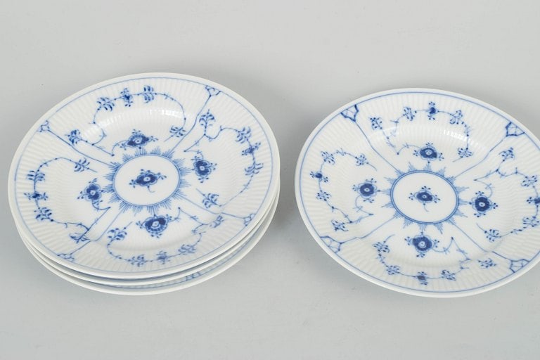Royal Copenhagen, Denmark. Blue Fluted Plain, set of four porcelain salad plates with cobalt blue - 2
