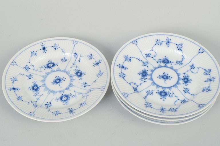 Royal Copenhagen, Denmark. Blue Fluted Plain, set of four porcelain salad plates with cobalt blue - 3