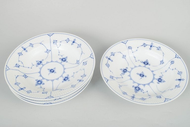 Royal Copenhagen, Denmark. Blue Fluted Plain, porcelain set of four deep plates with cobalt blue - 2
