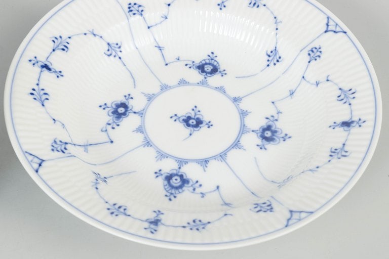 Royal Copenhagen, Denmark. Blue Fluted Plain, porcelain set of four deep plates with cobalt blue - 3
