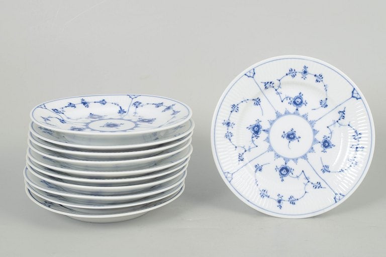 Royal Copenhagen, Denmark. Blue Fluted Plain, set of eleven side dishes with cobalt blue pattern. (1 of 5)