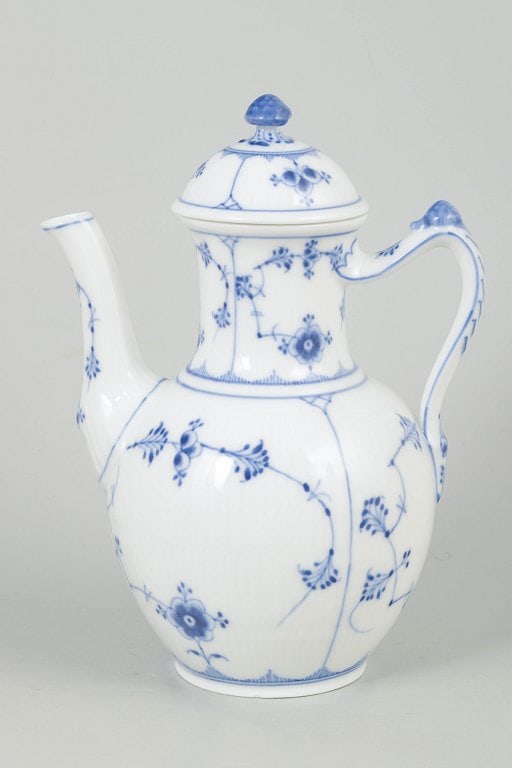 Royal Copenhagen, Denmark. Blue Fluted Plain, coffee pot with cobalt blue pattern. Approx. 1920s. (1 of 4)