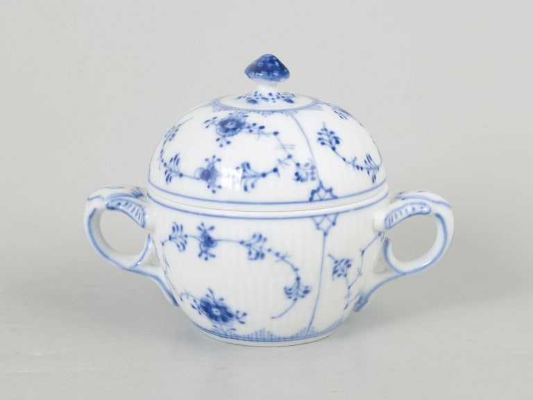 Royal Copenhagen, Denmark. Blue Fluted Plain, sugar bowl with cobalt blue pattern. Approx. 1920s. (1 of 4)