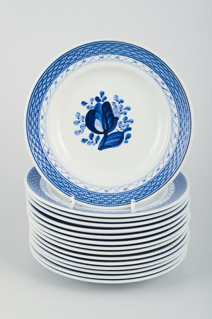 Christian Joachim for Aluminia, Denmark. Tranquebar. 15 plates in light blue faience with dark blue (1 of 4)
