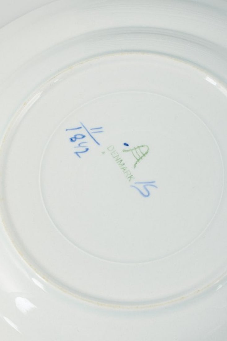 Christian Joachim for Aluminia, Denmark. Tranquebar. 14 light blue faience plates with dark blue - 4