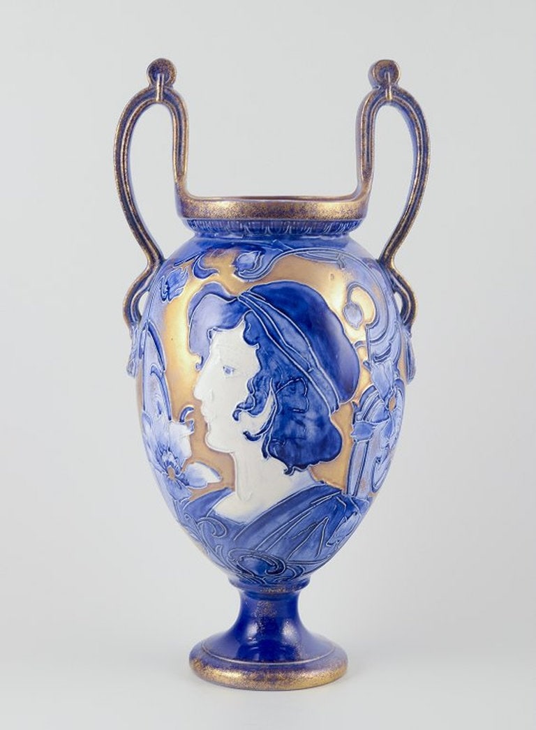 Thomas Forester & Sons, England. Large Art Nouveau earthenware vase with two handles. Early 20th (1 of 9)