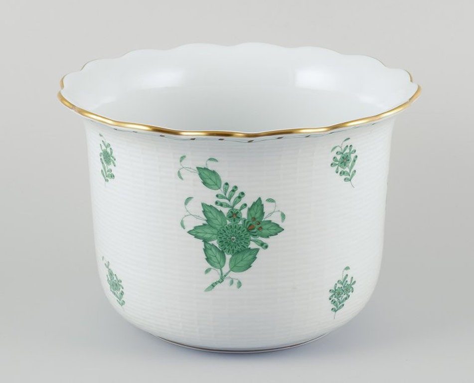 Herend, Hungary. Chinese Bouquet Apponyi Green. Porcelain champagne cooler/large flowerpot. Mid-20th - 4