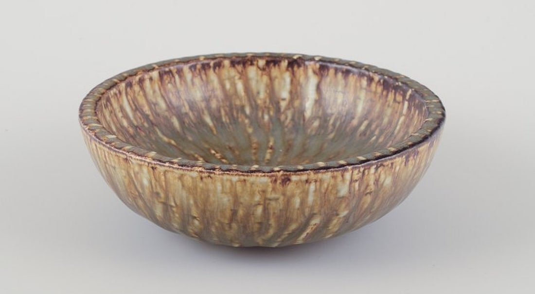 Gunnar Nylund for Rörstrand, Sweden. Ceramic bowl with birch tree glaze. Mid-20th century. (1 of 7)