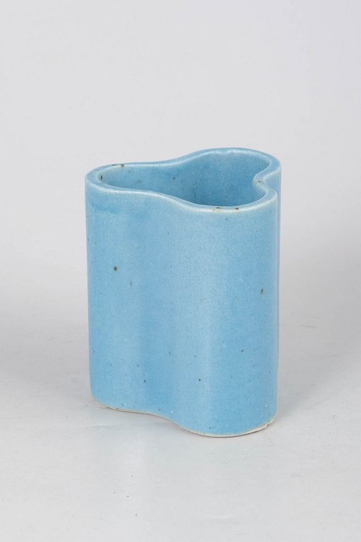 Tue Poulsen, Denmark. Hand-thrown blue stoneware vase with undulating form. Approx. 1980s. (1 of 4)