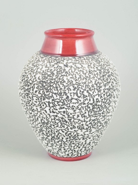 Paul Milet for Sèvres, France. Art deco ceramic vase with a black abstract pattern on a white (1 of 4)