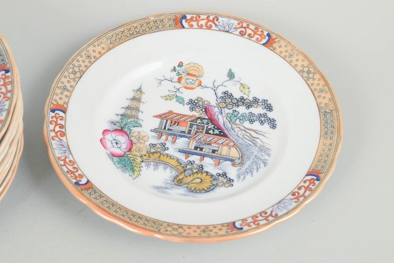 Rörstrand Japan series, Sweden. Set of nine faience lunch plates with oriental-inspired - 3