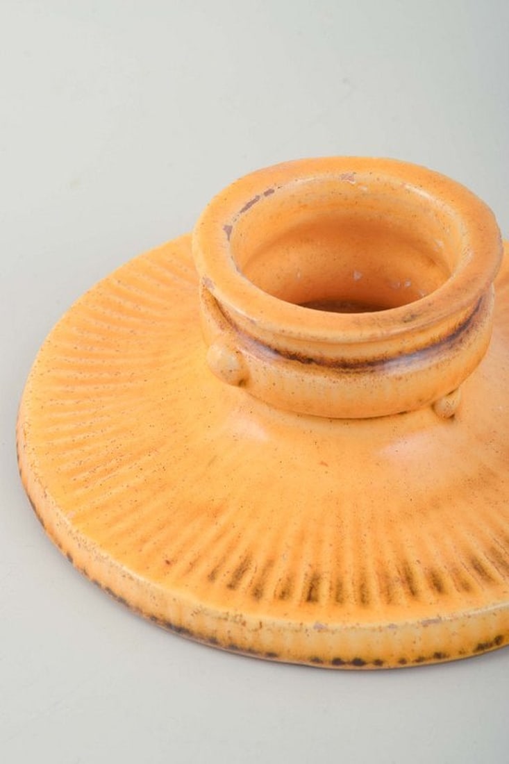 Svend Hammershøi for Kähler, Denmark. Two low, round ceramic candlesticks with broad bases - 3