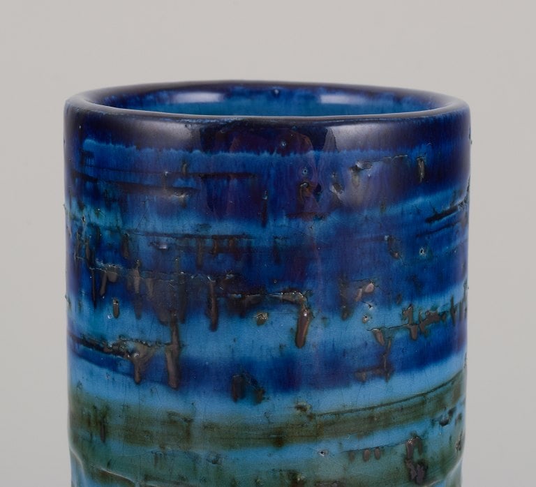 Aldo Londi (1911-2003) for Bitossi, Italy. Ceramic vase with green and blue glaze in a geometric - 5