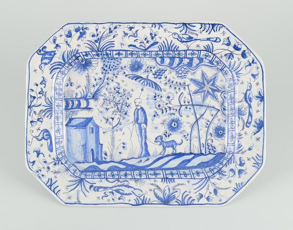 European ceramic dish. Octagonal ceramic dish. Oriental style. Mid 20th century. - 4