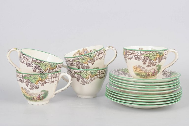 Copeland England Spodes Byron. Set of five faience coffee cups with matching saucers and five cake (1 of 4)