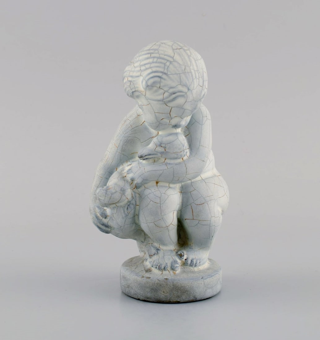 Kähler, Denmark. Figure in glazed stoneware. Leda and the swan. Beautiful crackle glaze. 1930s (1 of 9)