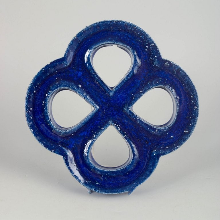 Gustavsberg, Sweden. Stoneware wall relief with hanging hole in four-lobed form and blue glaze. (1 of 4)