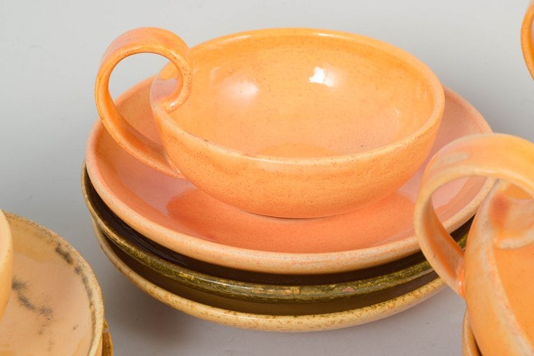 Kähler, Denmark. Set of six ceramic teacups with matching saucers with golden-brown and yellow - 3