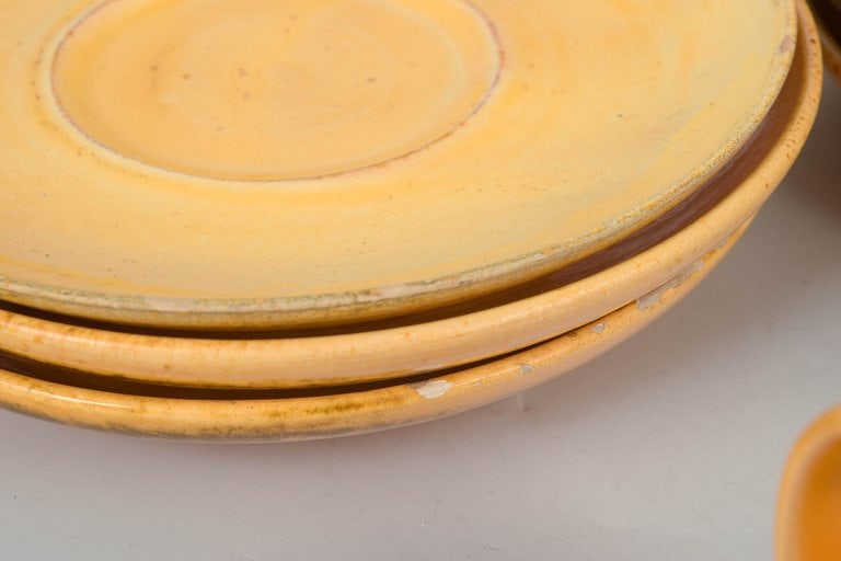 Kähler, Denmark. Set of six ceramic teacups with matching saucers with golden-brown and yellow - 4