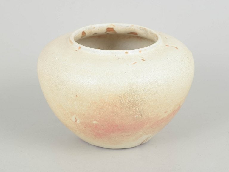 Carl Halier for Royal Copenhagen, Denmark. Rounded stoneware jar in light tones with pink hues. (1 of 4)