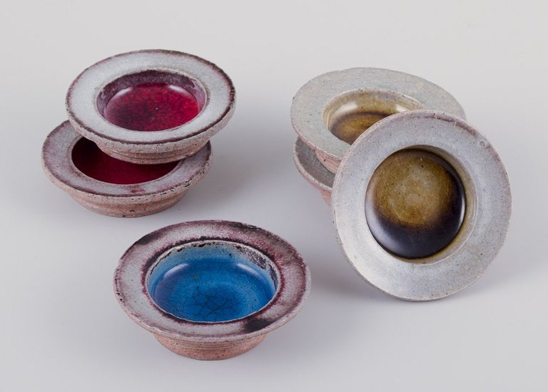 Nils Kähler for Kähler, Denmark. A set of six small stoneware bowls in various colors. - 9
