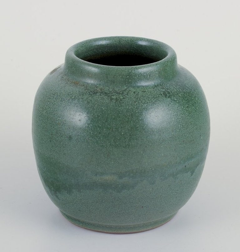Likely Danish ceramicist. Unique lidded ceramic jar. Brass and bronze lid. Circa 1930s. - 2