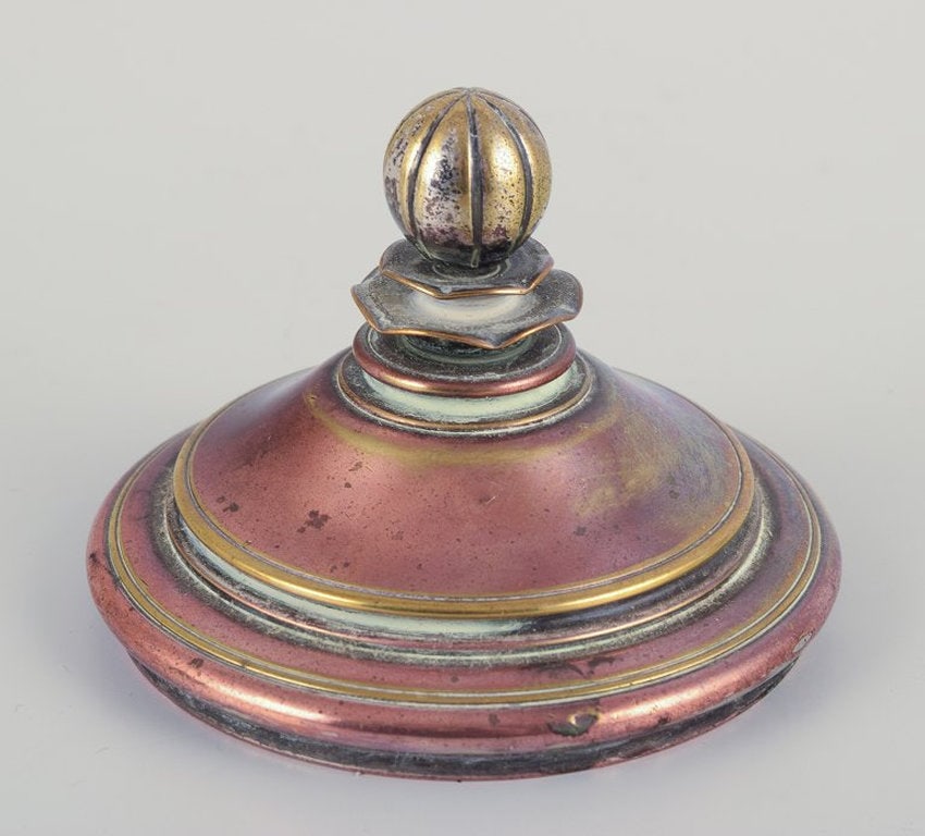 Likely Danish ceramicist. Unique lidded ceramic jar. Brass and bronze lid. Circa 1930s. - 7