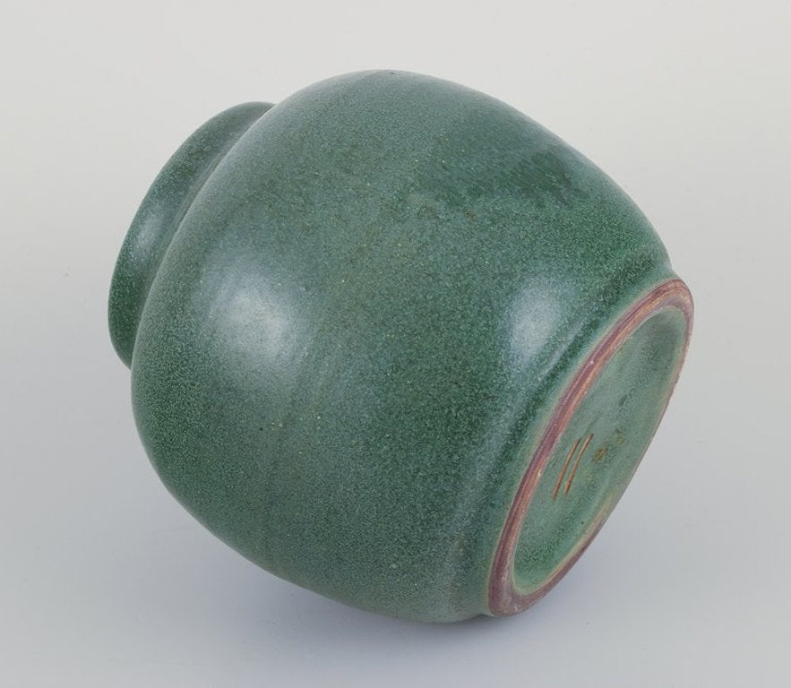 Likely Danish ceramicist. Unique lidded ceramic jar. Brass and bronze lid. Circa 1930s. - 8