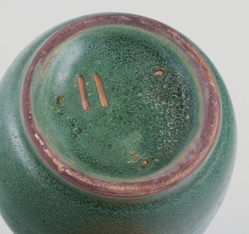 Likely Danish ceramicist. Unique lidded ceramic jar. Brass and bronze lid. Circa 1930s. - 9