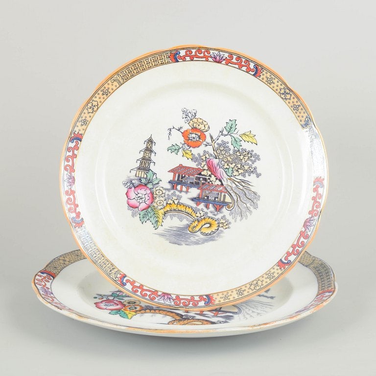 Rörstrand Japan series, Sweden. Set of two large round serving dishes in faience with (1 of 4)