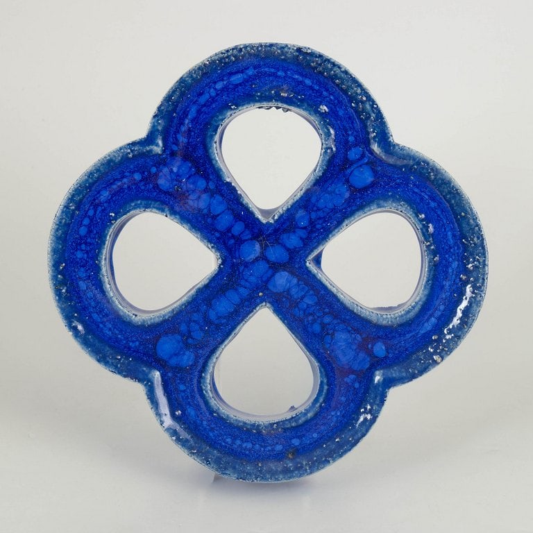 Gustavsberg, Sweden. Stoneware wall relief with hanging hole in four-lobed form and blue glaze. (1 of 4)