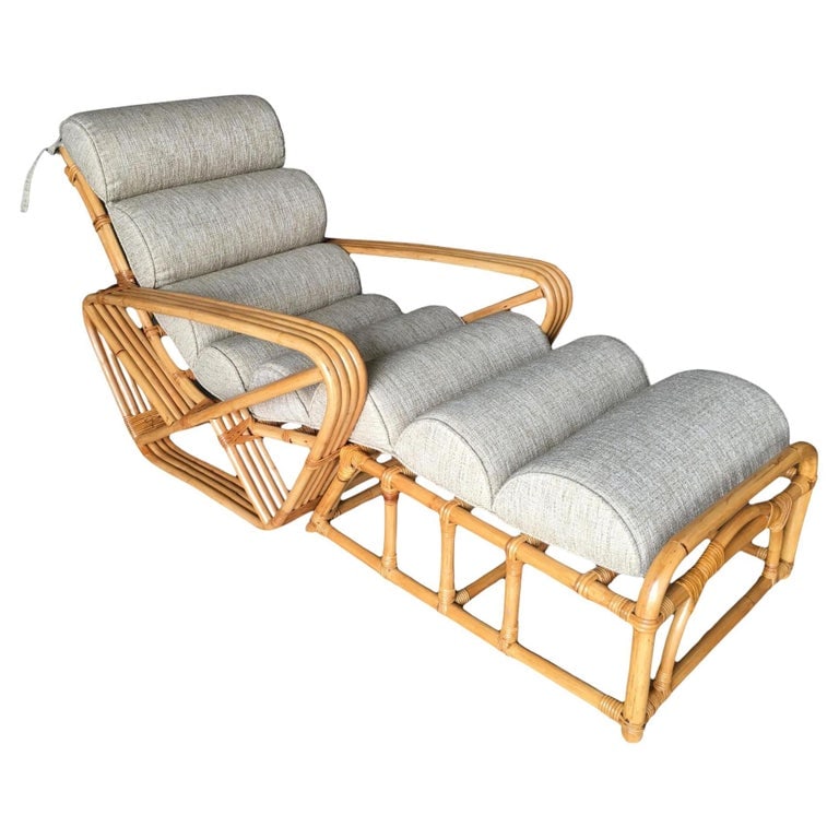 Restored 1940s Rattan 2 Piece Square Pretzel 4-Strand Chaise Lounge (1 of 8)