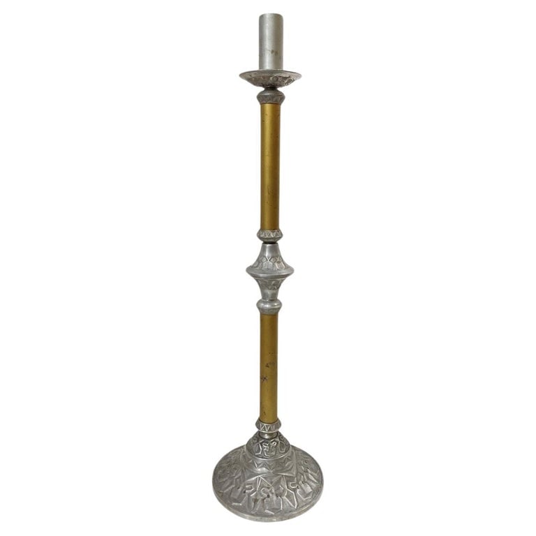Arts and Crafts Two Tone Aluminum and Brass Art Deco Floor Standing Candelabra (1 of 4)